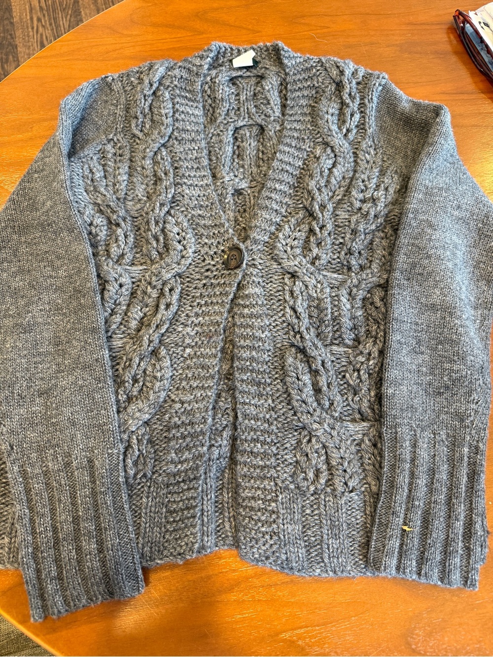 J. Crew Gray Chunky Cable Knit V-Neck Cardigan